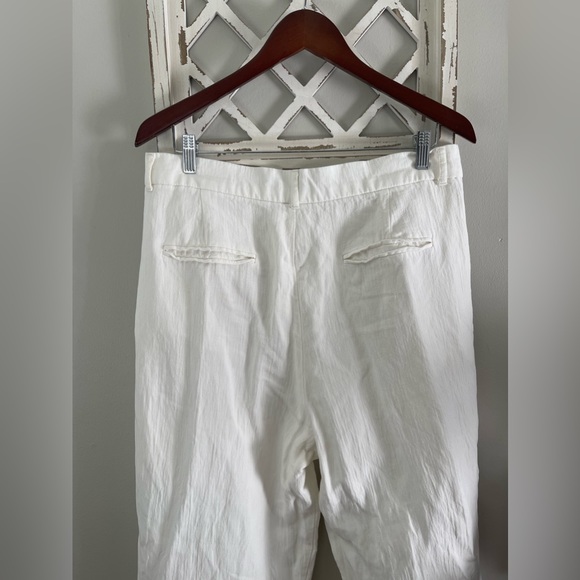 Zara Wide Leg Linen Blend Trousers In White Size XL - Picture 6 of 13